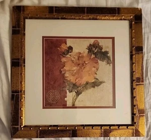 Cheri Blum Framed Art Print, Chinoiserie English Rose, on Cracked Linen, Aged - Picture 1 of 5