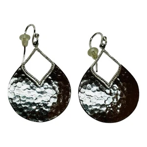 Isabella M Sterling 925 Silver Hammered Teardrop Dangle Earrings - Picture 1 of 6