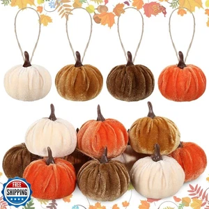 Vercraft 12 Pcs Thanksgiving Pumpkin Hanging Ornament 2 Inches Velvet Thanksg - Picture 1 of 5