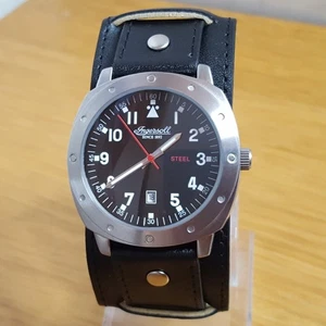 Herren Schwarz Breite Manschette Ingersoll Stahl Quarz Militär Stil 100m Taucheruhr NEU - Bild 1 von 10