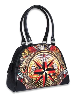 Liquorbrand Stay the Course Old School Tattoo Nautical Compass Star Bag Purse - Picture 1 of 5