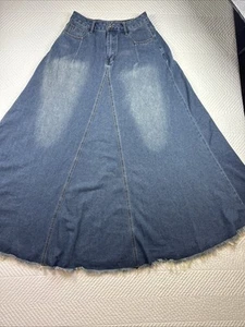 New Shein Curvy Sexy Confident Blue Denim Maxi Flared Women’s Skirt Size Medium - Picture 1 of 13