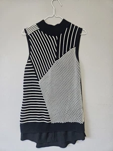 DANA BUCHMAN Med Baumwolle/Rayon schwarz/weiß strukturiert gestreift Pullover Sweater Weste - Bild 1 von 5