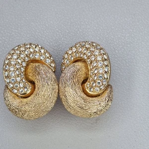 Christian Dior Knot Earrings Clip On Sparkly Gold Plated Vintage 3cm Crystal  - Picture 1 of 10