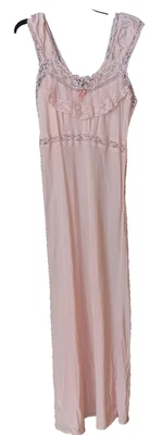 1940’S PINK Maxi NIGHT GOWN SLIP DRESS 38 LACE JC Pennys ADONNA Silky Art Deco - Image 1 of 4