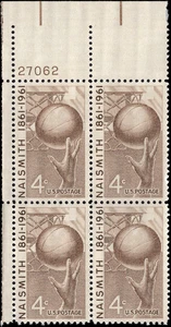 US Scott # 1189, Naismith : Basketball, Plate Block of (4) 1961 4¢ Stamps, MNH - Picture 1 of 1
