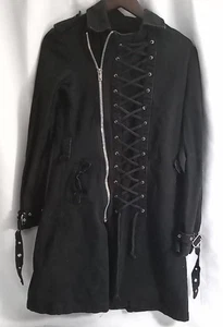 RARE Vintage Y2K Tripp NYC Black CORSET FRONT Jacket Trench Coat W Sz M NO BELT - Bild 1 von 10