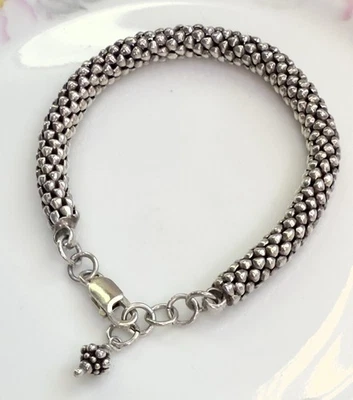 Vintage HEAVY Sterling Silver 8mm Popcorn Chain 7.25~8.25”Bracelet Anklet~28.7g - Image 1 of 4