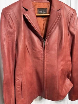 Chaqueta Cole Haan Roja Arcilla Piel de Cordero Cremallera Completa Talla 8 Frontal A Medida Moto Blazer Foto 1 de 4