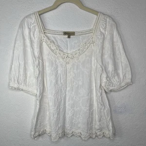 Democracy Beige Embroidered Blouse Size XS Cotton / Rayon, Hippie, Boho, Casual - Picture 1 of 7