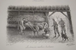 LITHOGRAPHIE BEUNKE SIGNEE DERNIERE VACHE OCCUPATION GUERRE 39-45 RESISTANCE - Picture 1 of 1