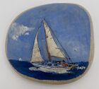 Hand Painted River Lake Rock Sail Boat On The Lake 3”X3”  From Great Lakes Area