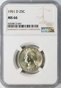 1951-D 25c Washington Silver Quarter NGC MS66 - Picture 1 of 4