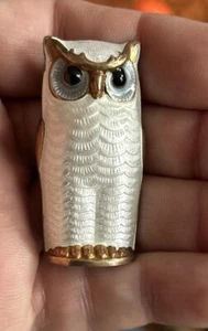 Rara grande spilla gufo smaltato bianco Norvegia David Andersen argento sterling - Foto 1 di 11