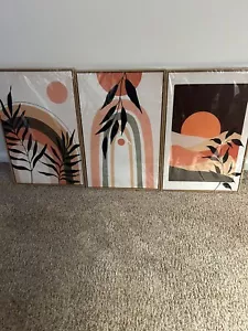 Minimalist Wall Art Framed Canvas Prints Set Of 3 Boho Decor 16”x24”x3 Panels. - Picture 1 of 3