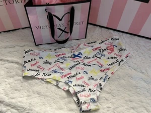 NEW VTG VICTORIA’S SECRET PINK Ruched Bow Cheeky Hipster Graffiti Panty L RARE - Picture 1 of 4