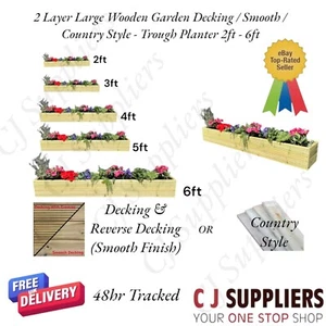 Wooden Garden Planter Large Decking Planter Trough 2foot - 6 foot / 2 Tier - Picture 1 of 14