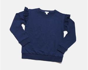 J.CREW CREWCUTS GIRLS NAVY LONG SLEEVE CREWNECK RUFFLE TRIM SWEATSHIRT Sz XS - Picture 1 of 4
