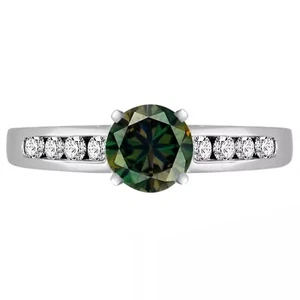 2,25Kt Runden Form Natürlich Grünlich Gelb & Weiß Diamant Ring Im 585er Weißgold - Bild 1 von 3
