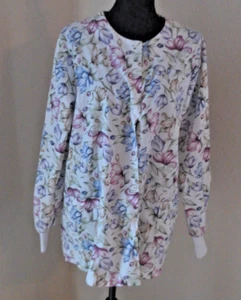 WOMENS SCRUBS ONLY SNAP FRONT LONG SLEEVE FLORAL SCRUB TOP SIZE LARGE - Picture 1 of 4