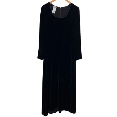 Vintage 90s Laura Ashley Velvet Maxi Dress 10 Black Empire Waist Goth Medieval - Image 1 of 4
