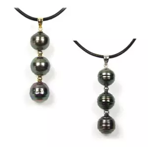 9-10mm Triple Tahitian Black Pearl 14K Yellow Or White Gold Simple Bail Pendant - Picture 1 of 6