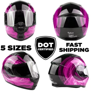 DOT Adult Modular Helmet with drop down sunglass Pink Swirl Motorcycle - Foto 1 di 10