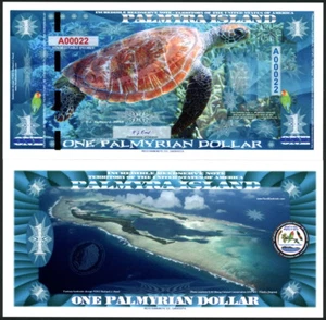 PALMYRA ISLAND US TERRITORY POLYMER $1 TURTLE REED FANTASY ART BANKNOTE! - Picture 1 of 1