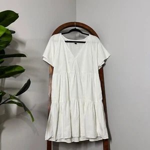 Universal Thread LARGE White Linen Blend V Neck Tiered Babydoll Dress - Picture 1 of 9