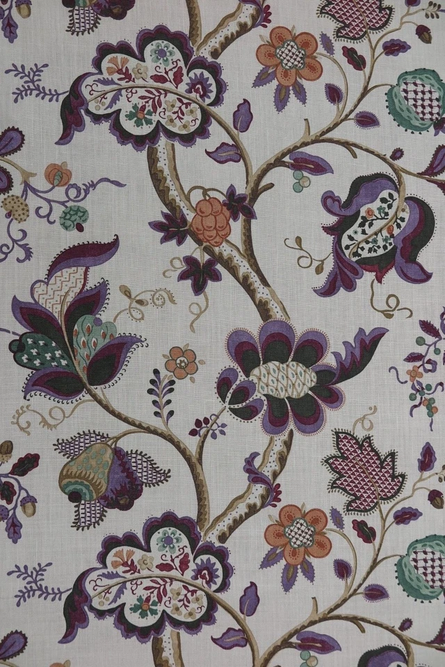 Sanderson Curtain Fabric Roslyn 3 Metres Emerald and Damson 100 Linen