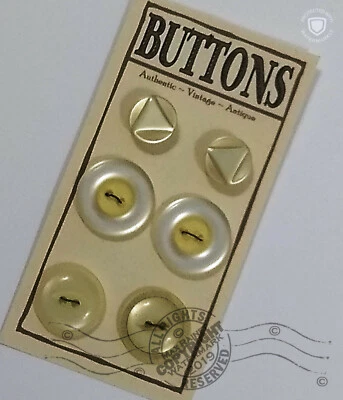 6 Early CREAM Plastic Resin Buttons Mix ¾-7/8" * VINTAGE *  *   *   *  OLD STOCK - Image 1 of 4