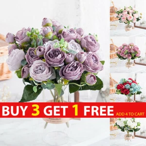 9 Heads Artificial Flowers Silk Peony Bouquet Fake Rose Wedding Home Party Decor - Picture 1 of 23