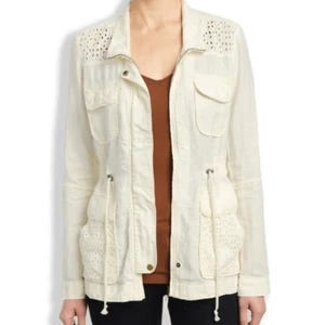 Lucky Brand Linen Eyelet Jacket Military inspired Off white Utility Small - Picture 1 of 13