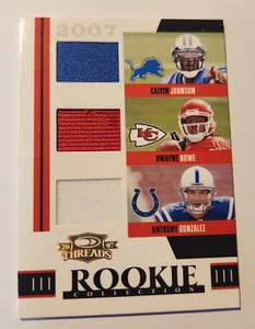 2007 Donruss Playoff Threads RTM-3 Calvin Johnson Dwayne Bowe Anthony Gonzalez - Picture 1 of 2