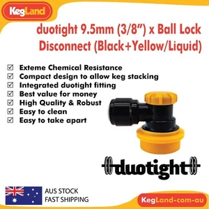 duotight 9.5mm (3/8") Ball Lock (Black+Yellow/Liquid) homebrew keg Beer Gin - Picture 1 of 6