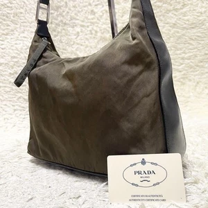 PRADA Shoulder Bag Nylon Leather Dark Green With Warranty Authentic - Picture 1 of 11