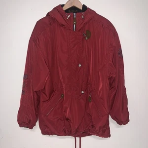 Cappotto vintage Obermeyer con cappuccio donna 14 rosso ricamato sci inverno outdoor 1/2 zip - Foto 1 di 16
