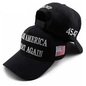 Cappello nero Trump 2024 MAGA 45-47 berretto da baseball rendere l'America di nuovo grande - Foto 1 di 4