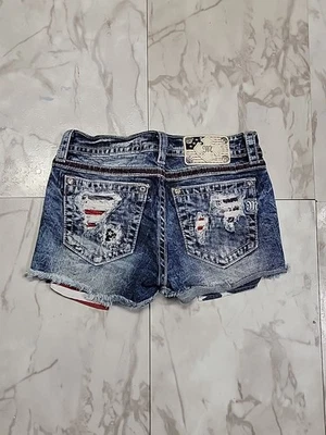 Miss Me Jeans USA American Flag Short Distressed Blue Denim Shorts Women 28 - Image 1 of 4
