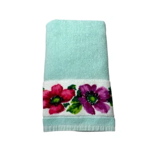 "Toalla de mano vintage verde azulado floral Indanthren flores de primavera 18""x35""" - Imagen 1 de 7