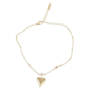 Sophisticated Gold Ankle Ornament Featuring Heart Crystal For Parties Gatherings - Picture 1 of 8