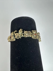 Vintage Avon Kittens Cats & Mouse Charm Slider Bracelet Rhinestone Gold Tone - Picture 1 of 5