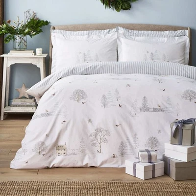 Sophie Allport Bedding Snowy Cottage White Duvet Cover Set 100% Cotton - Image 1 of 4