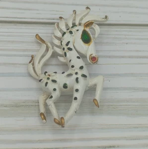 Trifari Crown Precious Pet Series Green Eye Prancing Pony Pin Brooch Jewelry - Picture 1 of 11