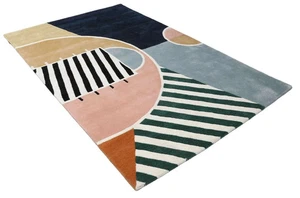 Basketball Court Geometric Hand-Tufted 100% Wool Soft Area Rug Carpet - Picture 1 of 7
