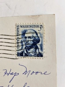 1967 GEORGE WASHINGTON 5 CENT BLUE Stamp Vintage Rare Attached To A Postcard - Picture 1 of 1