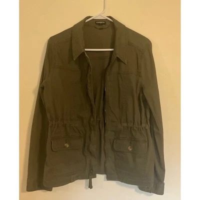 Chaqueta EXPRESS verde oliva utilitaria MED cintura ceñida cremallera completa para mujer mediana Foto 1 de 4