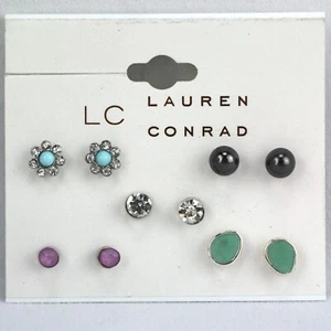 LC Lauren Conrad Earrings 5 Pairs Multi-Color Rhinestone Silver-tone Stud - Picture 1 of 1