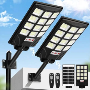 3000W Commercial Solar Street Flood Light Outdoor Dusk to Dawn Road Lamp 2PCS - Picture 1 of 14