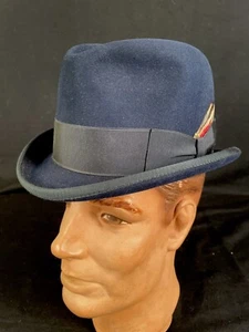 ••Custom MEN’s Blue Felt Homburg HAT by The Hat Lady - Fedora Derby w/ Case - Picture 1 of 14